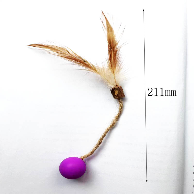 Pelota elástica de silicona colorida transnacional con plumas: Artefacto mágico para gatos con cuerda de cáñamo de matatabi para entretenimiento propio de los gatos